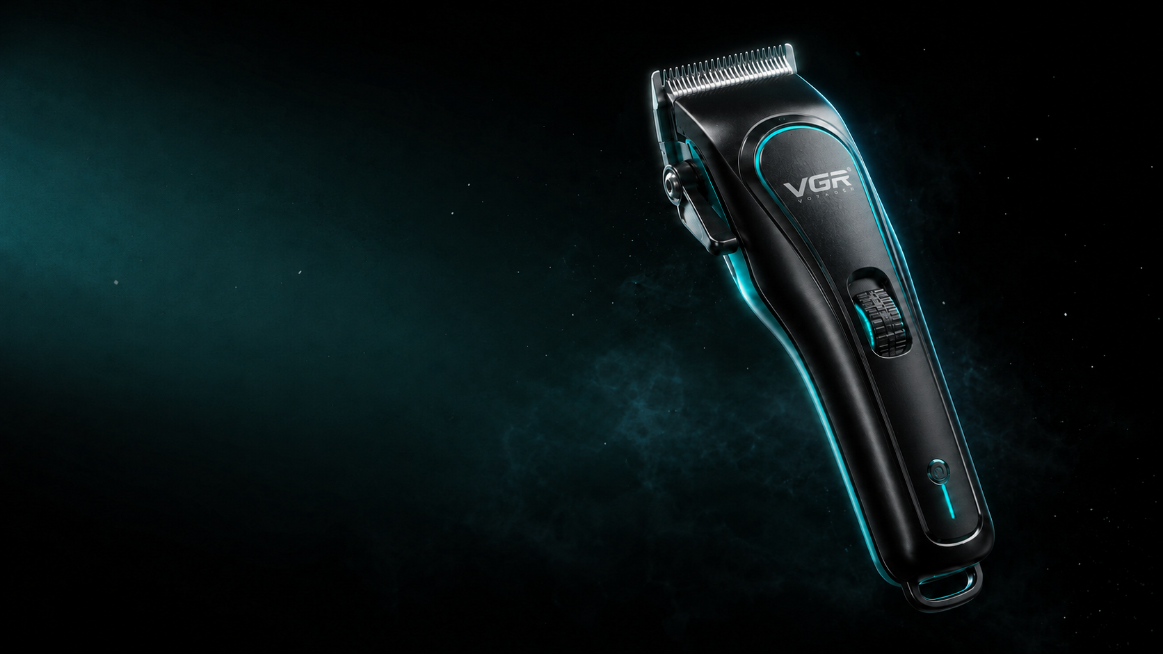Professional VGR hair trimmer, black finish with turquoise light